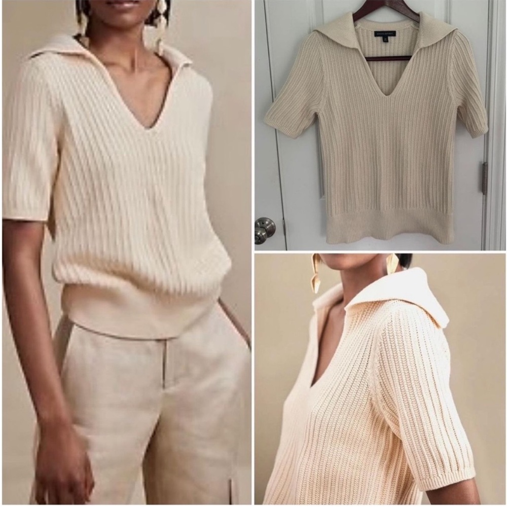 Banana Republic Cotton Cream collared T-shirt